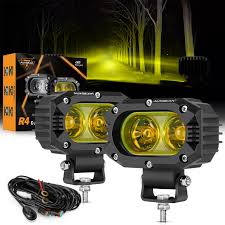 60W LED Pods Light Flood Beam Yellow Light with Wiring Harness