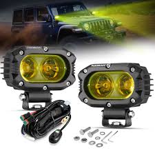 60W LED Pods Light Flood Beam Yellow Light with Wiring Harness