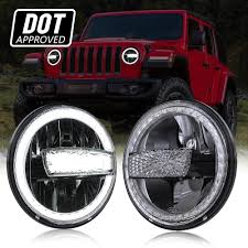 7" 90W DOT Approved LED Headlights with Halo Ring DRL & High Low Beam