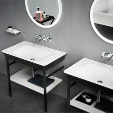 YL1287 - Solid Surface Wash Basin with Metal Stand (Black & White)