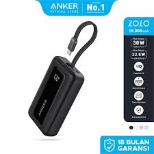 Anker Zolo Power bank 10K,30W,Built In USB-C Cable (A1688H11) -Black