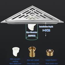 T3 28x20 cm Triangle Floor Drain with Brass Core Seal – Stainless Steel Grate