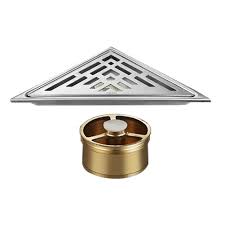 T3 28x20 cm Triangle Floor Drain with Brass Core Seal – Stainless Steel Grate