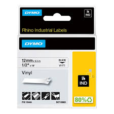 DYMO RHINO 18444 VINYL BLACK ON WHITE 12MM