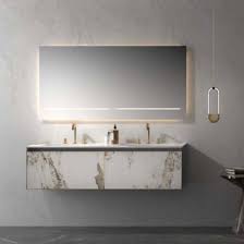 TC22-U150Y Double Sink Vanity with LED Touch Mirror – Marble Finish (1 Set, 3 Cartons)