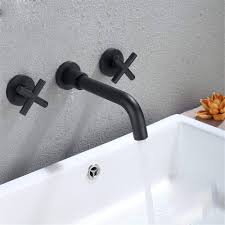 Wall Mounted Two Handle Basin Mixer - Matt Black