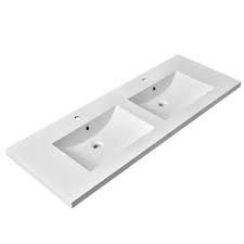 Double Vanity Basin – 1200×475mm | Matte White with Tap & Overflow Hole