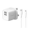 شاحن سفر صغير ثنائي المنافذ USB من باوا، مزود بكابل USB-A إلى Lightning.