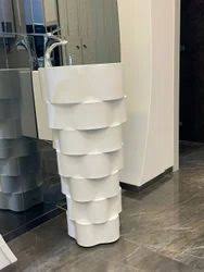 YL5045 – Solid Surface Pedestal Basin with Layered Light Design