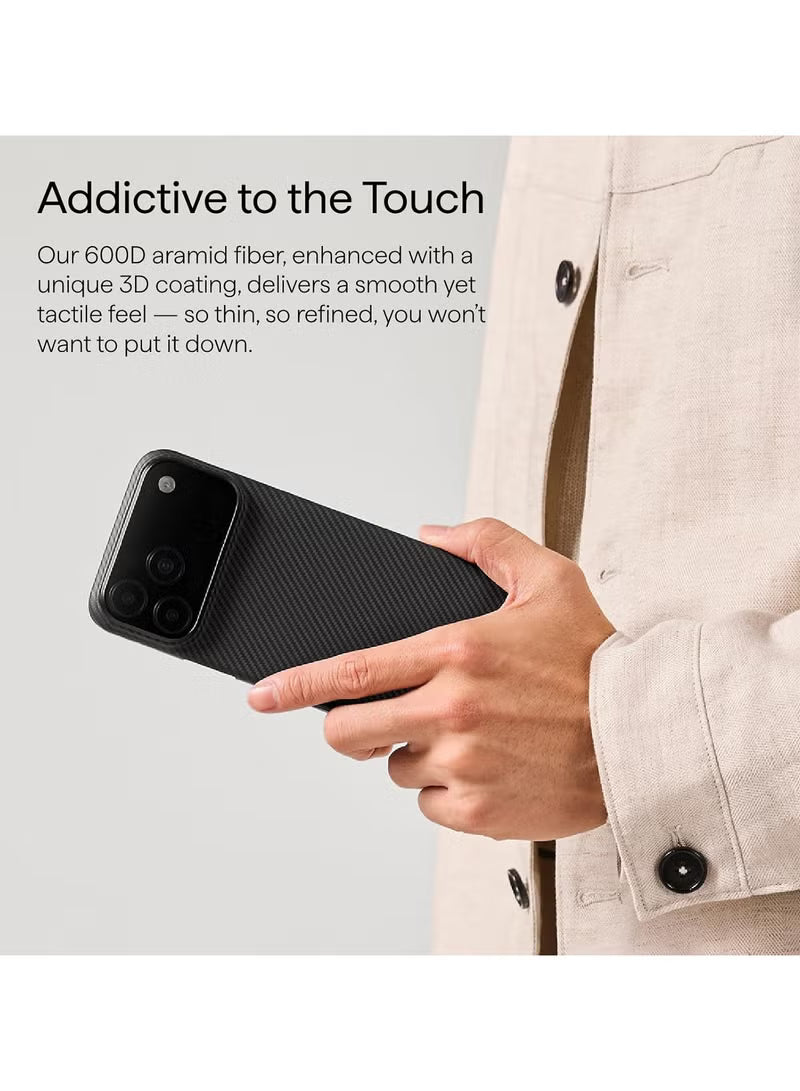 pitaka for iPhone 17 Pro Max Case 6.9" with Camera Control Button, Compatible with MagSafe, Ultra-Slim Case with Caseless Touch Feeling, 600D Aramid Fiber Woven, Black/Grey(Twill)