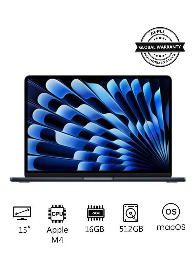 Apple MacBook Air MC6L4 15-Inch Laptop, M4 10-Core CPU & GPU, 24GB RAM, 512GB SSD – Midnight