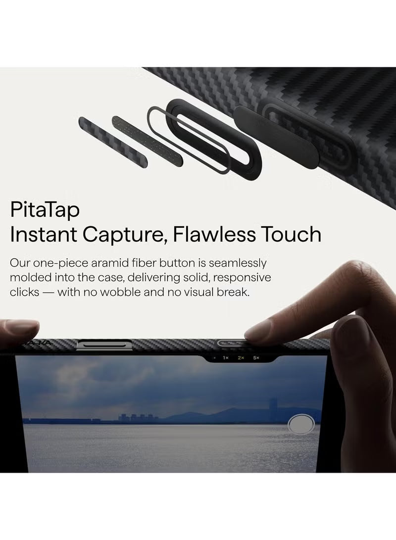 pitaka for iPhone 17 Pro Max Case 6.9" with Camera Control Button, Compatible with MagSafe, Ultra-Slim Case with Caseless Touch Feeling, 600D Aramid Fiber Woven, Black/Grey(Twill)