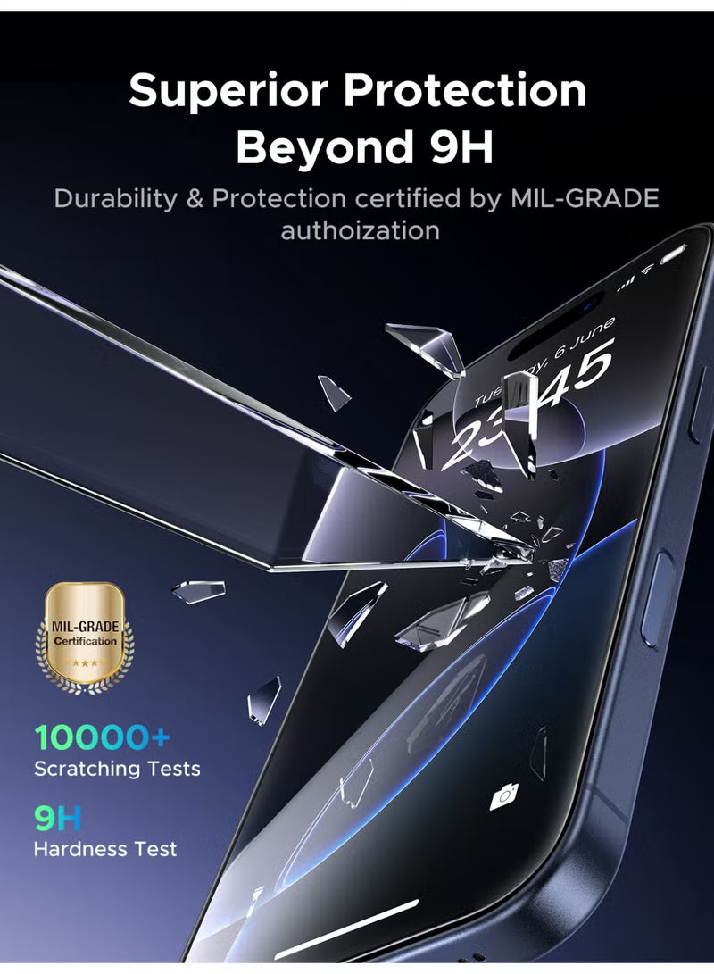 2-Pack for iPhone 17 Pro Screen Protector, 9H Hardness, Military-grade Shockproof, Ultra HD Clear Tempered-Glass with Easy Installation Tool, Anti-Fingerprint, Scratch Resistant, Case Friendly -