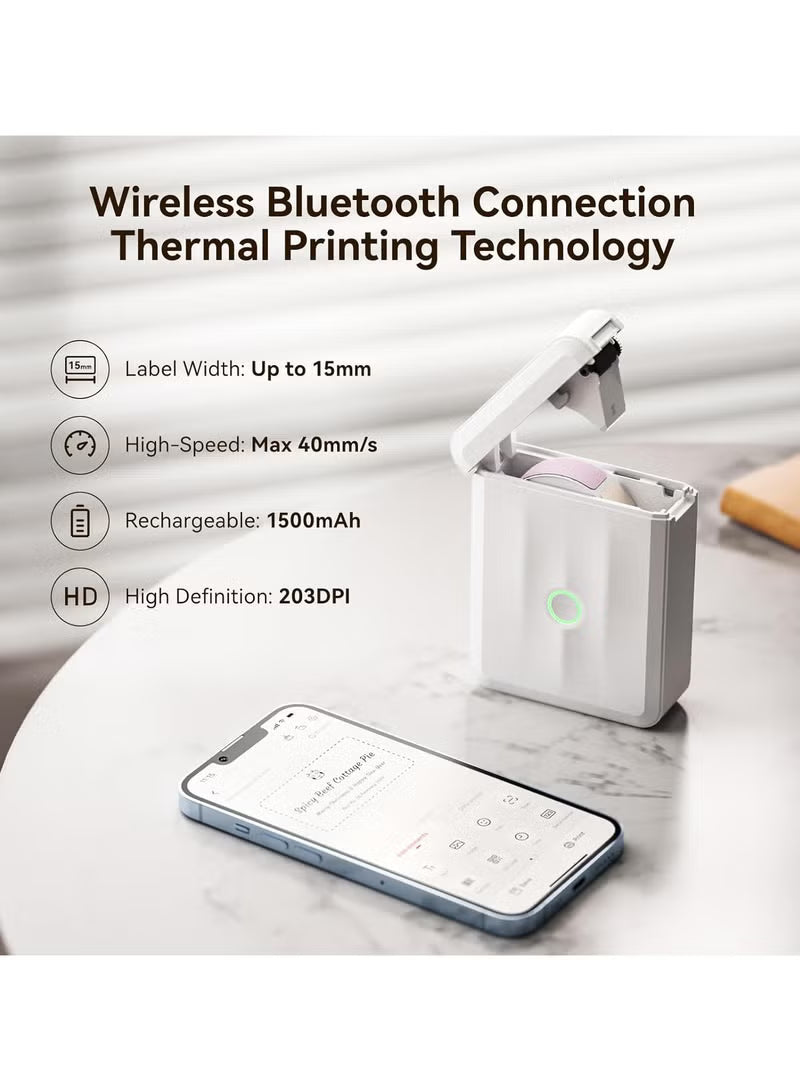 D110-M Bluetooth Thermal Label Printer with Tape 15mm – White