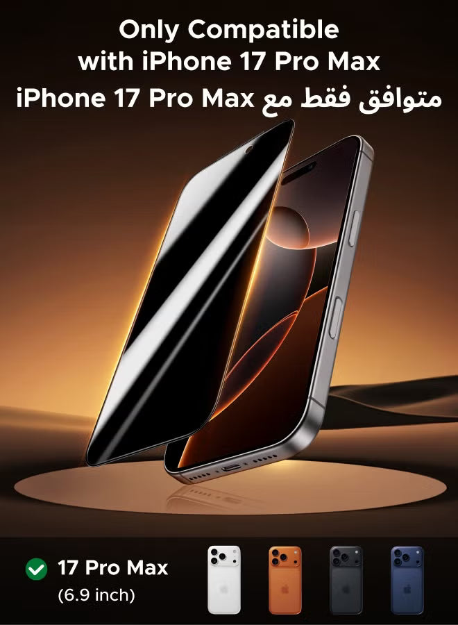 2-Pack iPhone 17 Pro Max Privacy Screen Protector With Auto Alignment Kit Anti-Spy, Privacy Protection, Anti-Fingerprint, Easy Installation, Shockproof Glass, No-Residue Adhesive, Smooth Touch -