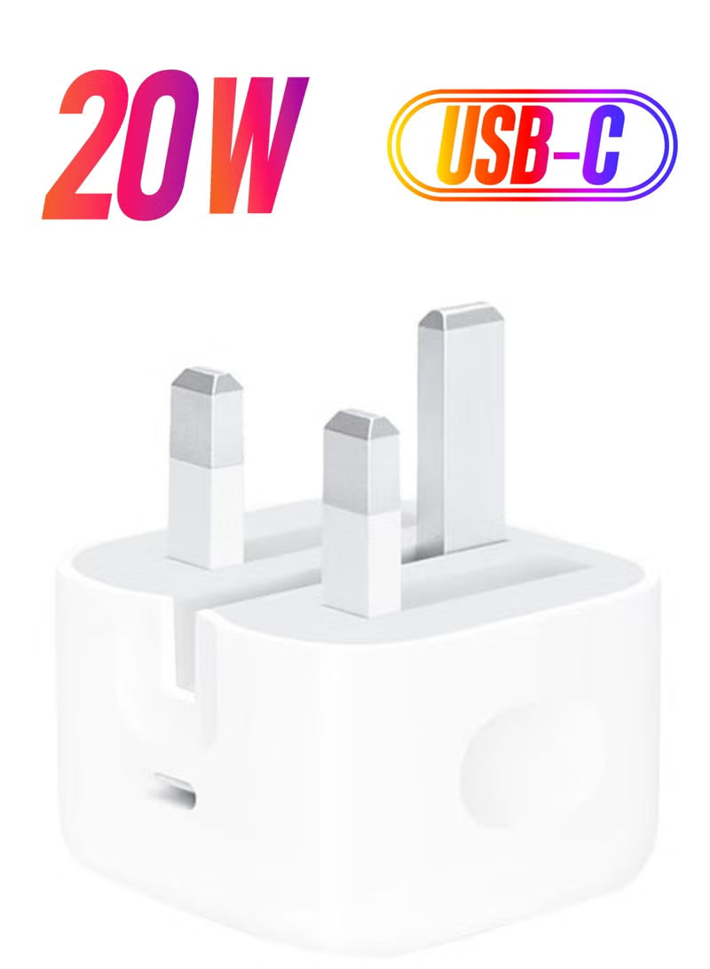 20W USB-C 3-Pin Power Adapter / (Original iPhone Charger) - White