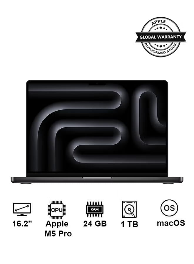 New 2026 Apple MacBook Pro MGEA4 16.2-Inch Laptop, M5 Pro 18-Core CPU & 20-Core GPU, 24GB RAM, 1TB SSD – Space Black