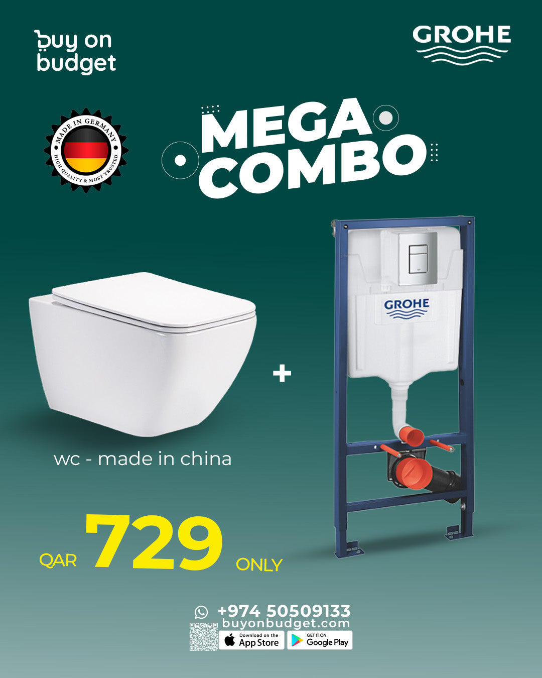 GROHE Concealed Cistern + Italian Standard Wall-Hung WC Pan – Mega Combo