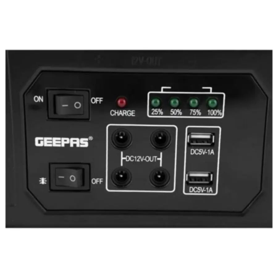 GEEPAS Power Caster with 4 LED Bulbs & Solar Panel (12V / 7000mA)