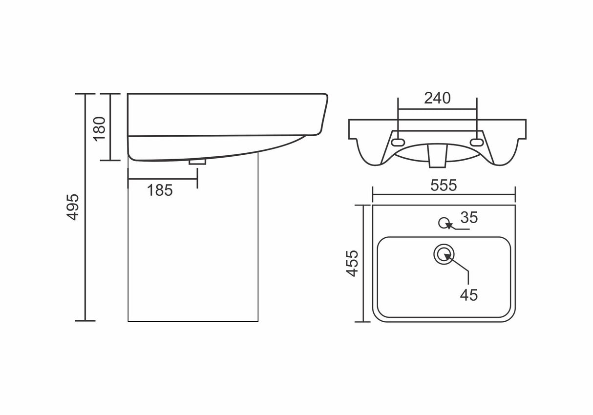 Grace Wash Basin with Slate Pedestal (Half)