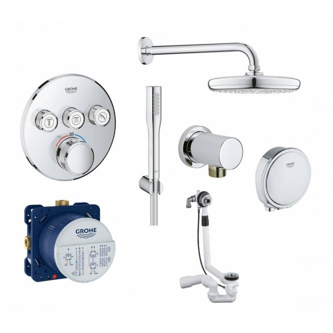 GROHE SmartControl Round Shower Set With Bath Filler Waste & Shower Heads