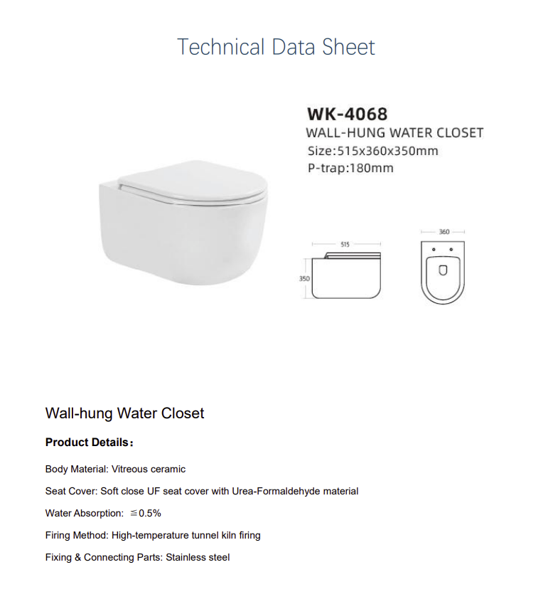 Wall Hung Toilet 515 × 360 × 350 mm