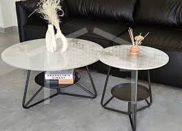 طاولة شاي مستديرة من الرخام المعدني