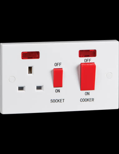 R412 V6 White V6-052 45A Cooker Switch with 13A Socket and Neon Indicator