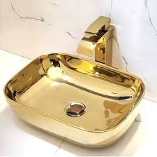 Oval Countertop Basin – Glossy Gold Finish