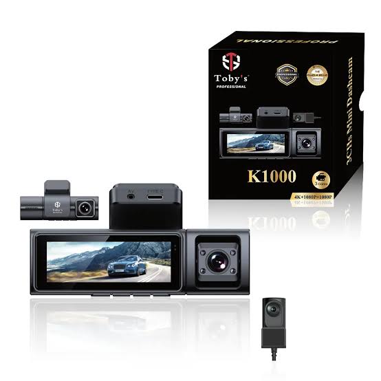 Toby’s K1000 4K 3-Channel Mini Dashcam with Front, Inside & Rear Cameras, WiFi & 3.2″ Screen