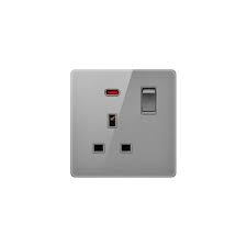 R427 V6 Gray V6-036 13A 1 Gang Switch + Socket with Neon