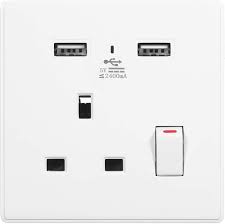 FE406 V7 White V7-037 13A 1 Gang Switch + Socket with 2 USB Ports & Neon