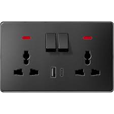 FE424 V7 White V7-048 Switched Double 3 Pin Universal Socket with Neon