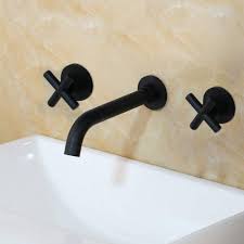 Wall Mounted Two Handle Basin Mixer - Matt Black