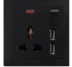 FE156 V1-036 Black Single MF Socket with USB & Type C