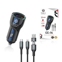 Toby’s CC-14 200W Fast Car Charger with Type-C & USB Ports and 1m Multi-Charging Cable