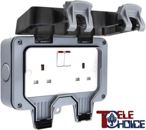 MODI Waterproof MD-HWD4102 2 Gang Switch 13A Double Socket IP66 Weatherproof Electrical Outlet