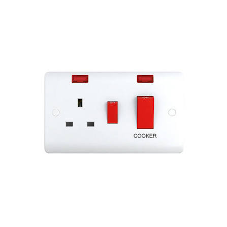 FE488 V5 Ivory V5-035 45A Cooker Control Switch with 13A Switched Socket