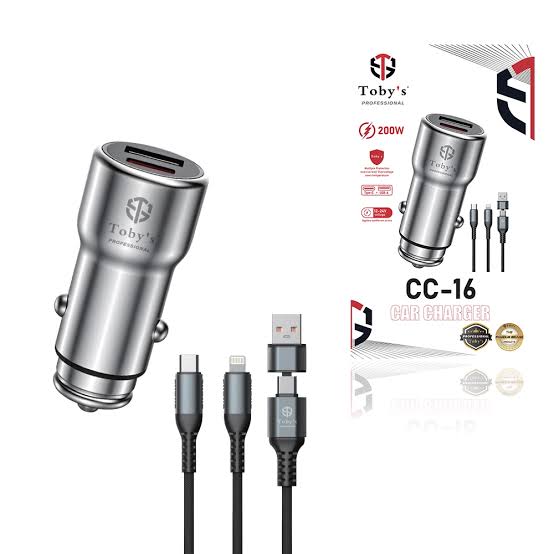 Toby’s CC-16 200W Fast Car Charger with USB-C PD, USB-A & Multi-Charging Cable