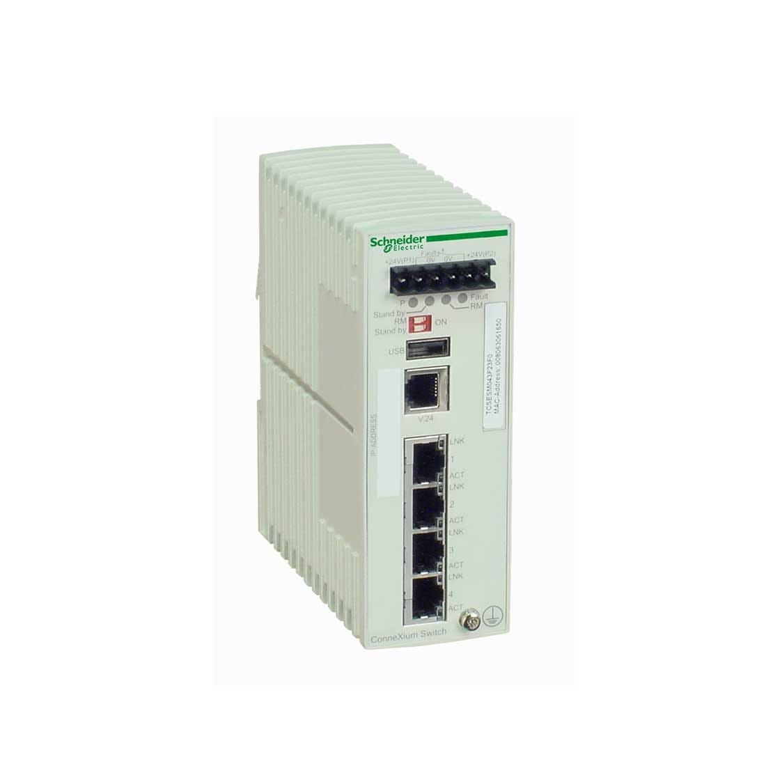 شنايدر - محول إيثرنت مُدار بتقنية TCP/IP، كونيكسيوم، 4 منافذ للنحاس، رقم القطعة لدى المورد: TCSESM043F23F0 قطر