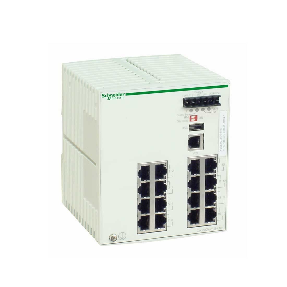 شنايدر - محول إيثرنت مُدار بتقنية TCP/IP، كونيكسيوم، 16 منفذًا للنحاس، رقم القطعة لدى المورد: TCSESM163F23F0 قطر