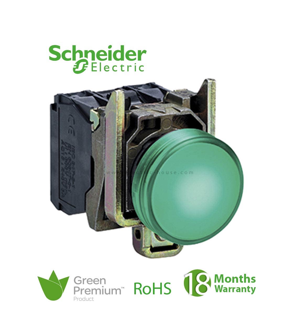 SCHNEIDER – Green Complete Pilot Light ?22 Plain Lens With Integral Led 230-240V, Supplier Part Number: XB4BVM3 Qatar