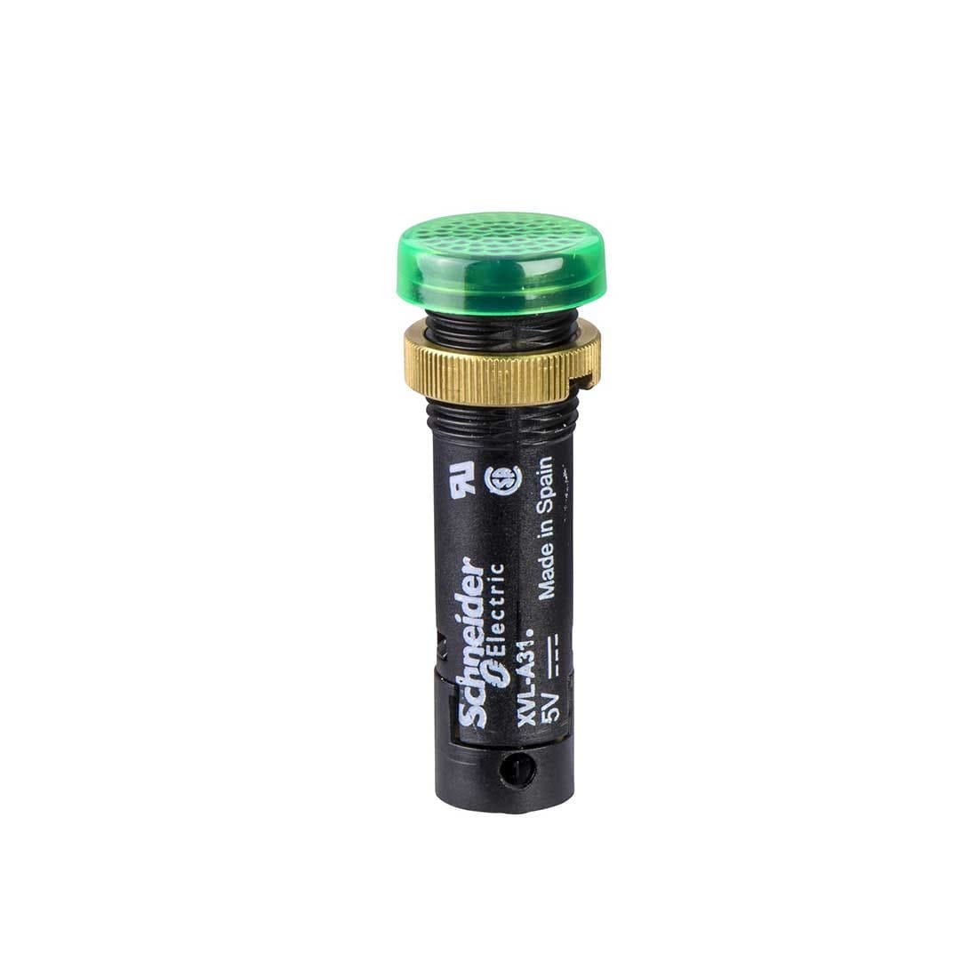 شنايدر - مصباح مؤشر ½ بوصة، IP40/IP65، أخضر، مزود بغطاء LED، 24 فولت، أطراف توصيل، رقم القطعة لدى المورد: XVLA333 قطر