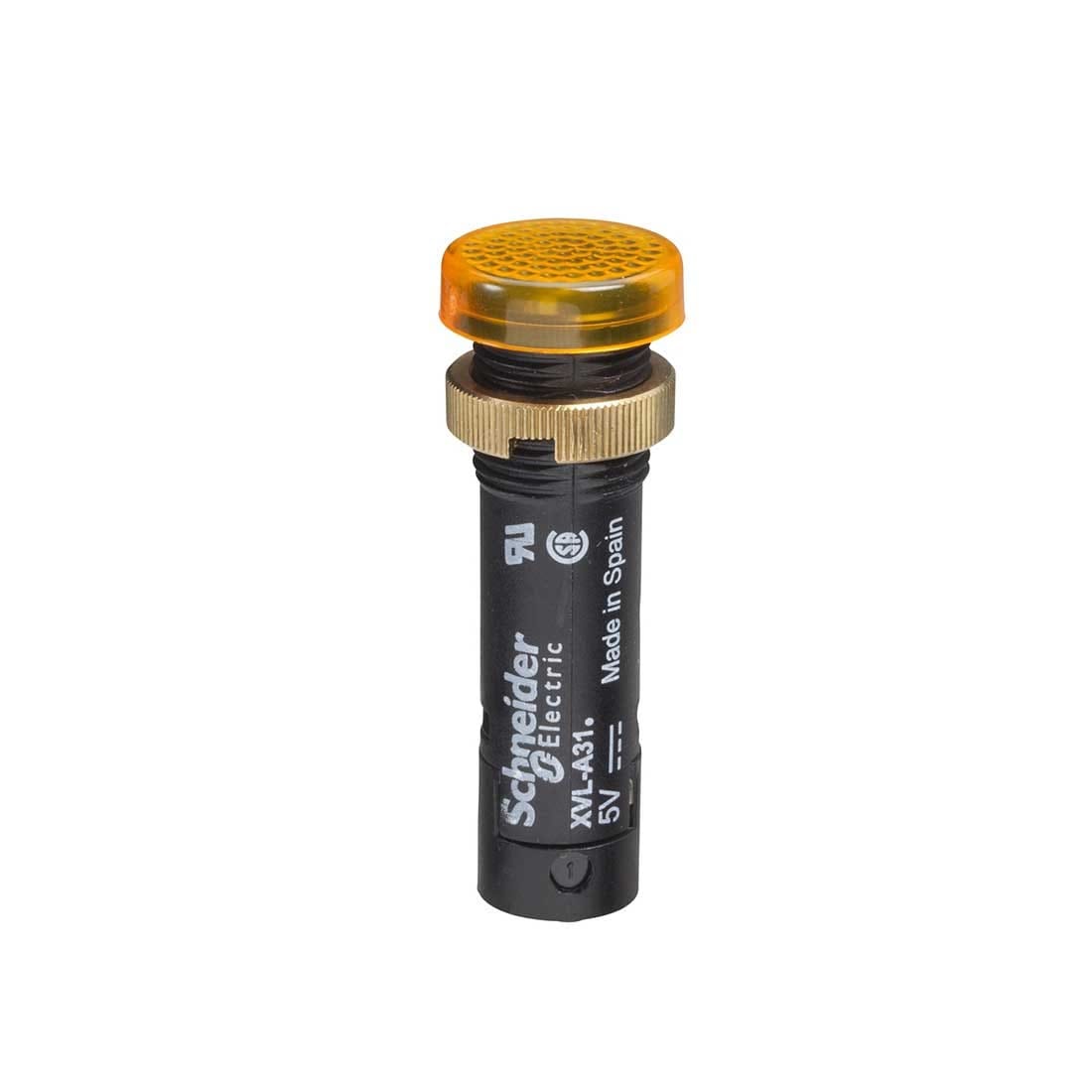 شنايدر - مصباح مؤشر ½ بوصة، IP40/IP65، أصفر، مزود بغطاء LED، 24 فولت، أطراف توصيل، رقم القطعة لدى المورد: XVLA335 قطر