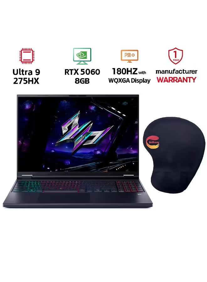 Acer Predator Helios Neo 16 AI Gaming Laptop, Core Ultra 9-275HX, 16GB RAM, 1TB SSD, RTX 5060, 16-Inch WQXGA Display, Windows 11, Black
