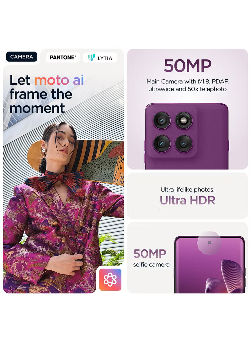 Edge 60 Pro 5G Dual SIM PANTONE Sparkling Grape 12GB+12GB RAM 512GB with free Moto Buds+, 68W Turbo Charger, and 6 months screen protection - Middle East Version