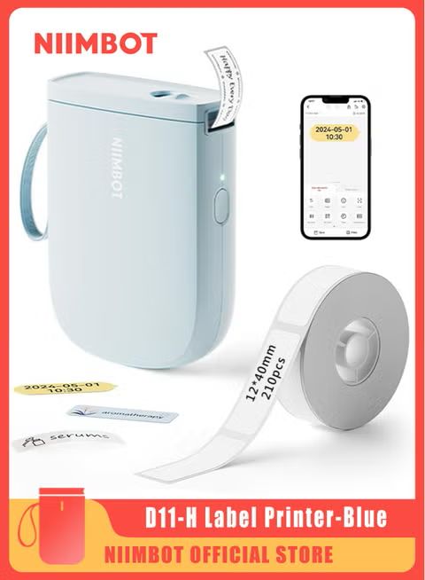 D11-H Bluetooth Thermal Label Printer 300dpi with Tape – Blue