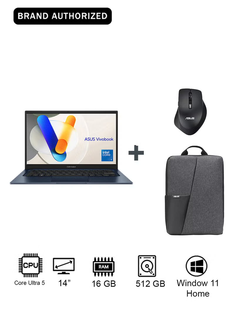 ASUS Vivobook 14 Laptop – Intel Core 5 120U, 16GB RAM, 512GB SSD, 14″ Display, Windows 11 Home, Blue