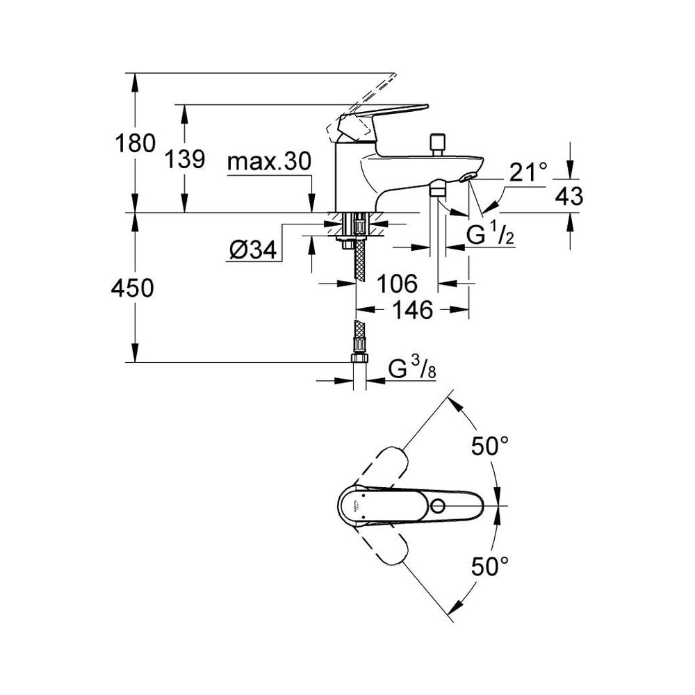 Grohe Eurosmart Cosmopolitan Single Lever Bath/Shower Mixer Tap – Chrome