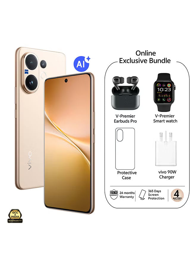 V60 AI Dual SIM 5G Desert Gold 12GB RAM 256GB With Exclusive Gifts - Earbuds Pro, Smart Watch, 90W Charger And 24 Months Warranty + 1 Year Screen Replacement - Middle East Version